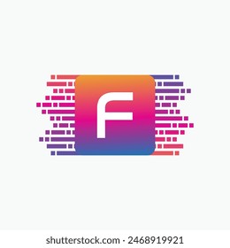 letter F Logo with Pulse music player element. Logo template electronic music, equalizer, dj, nightclub, disco. Audio wave logo concept, Multimedia