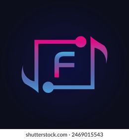 letter F Logo with Pulse music player element. Logo template electronic music, equalizer, dj, nightclub, disco. Audio wave logo concept, Multimedia
