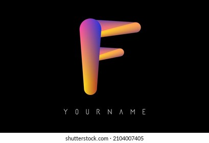 Letter F logo with rainbow 3d gradient. Creative vector illustration with typographic and vibrant gradient shape. Liquid color path.  