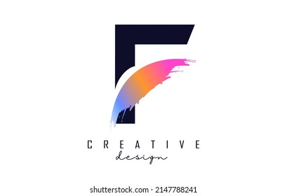 Logo de la letra F con pincel arco iris y corte creativo. Ilustración vectorial creativa con letra.