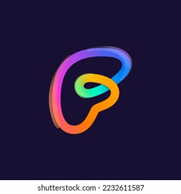 Logo de la letra F. Icono de una línea de gradiente arcoiris. Emblema multicolor que se opone con brillo brillante. Ideal para aplicaciones coloridas, diseño de arte callejero, publicidad brillante, empaque de juguetes, identidad multimedia.