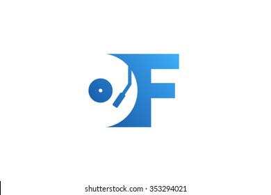 Letter F Logo, record vinyl logo design.
