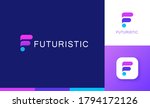 Letter F logo set with geometric gradient design, concept of 5G, future and forward