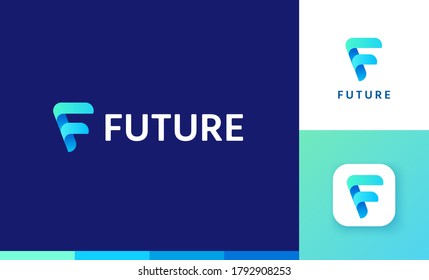 Letter F logo set with gradient arrow design, concept of future and forward