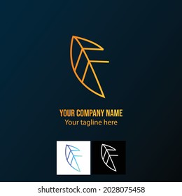 logotipo de letra F en forma de hoja, con color gradiente naranja 