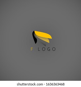 letter F logo shaped folding paper vector with gradations of orange