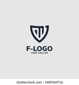 Letter F Logo with Shield Shape on Grey Background