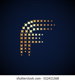 Letter F logo. Sparkle logo gold, vector design