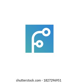 letter f logo in a square with circles at the ends of the letter