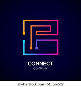 Letter F logo, Square shape, Colorful, Technology and digital abstract dot connection