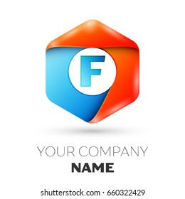 Letter F logo symbol in the colorful hexagonal on white background. Template for your design
