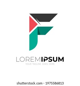 Letter F logo with technology design template, play and f logo