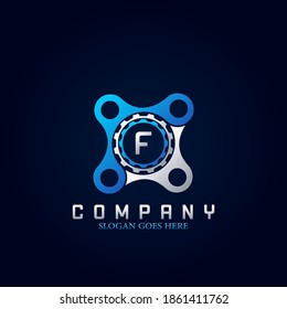 Letter F Logo, Technology and Industrial Service Concept Gear and Bracket Initial Logo Vector Design.
