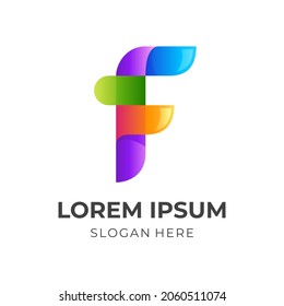 letter F logo template with 3d colorful style