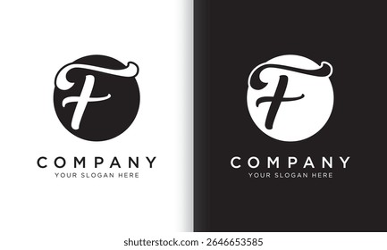 letter f logo template in black and white color. Modern trendy initial luxury f letter logo design with circle shape. Modern unique creative f logo design vector template.