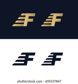 Letter F logo template. Fast speed stripe design element vector illustration. Corporate branding identity