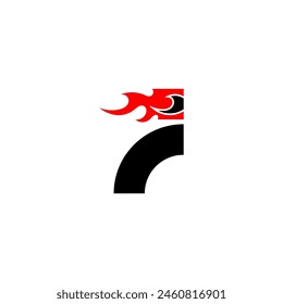 letter F logo template with fire in flat style black color and red color