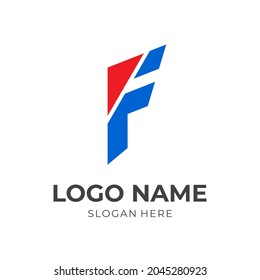 plantilla de logotipo de letra F con estilo de color azul y rojo plano
