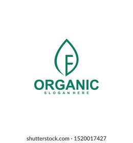 letter f logo template, tree leaf design concept