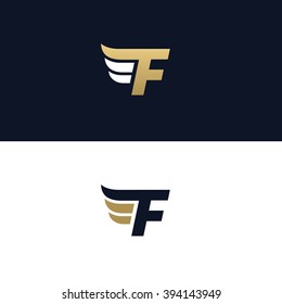 Letter F logo template. Wings design element vector illustration. Corporate branding identity