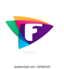 Letter F logo in triangle intersection icon. Multicolor vector alphabet letters for app icon, corporate identity, card, labels or posters.