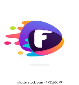 Letter F logo in triangle intersection icon with fast speed lines. Multicolor vector for application, presentation, web page, business card or posters.