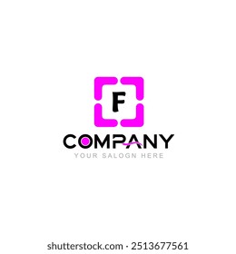 Letter F Logo Vector Design Illustration with Company Name and Your Text Here Logo Template on white background.