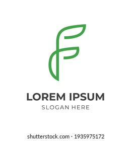 letter F logo vector with flat green color style