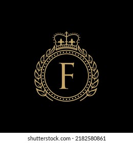 letter F logo vector inside circle and crown