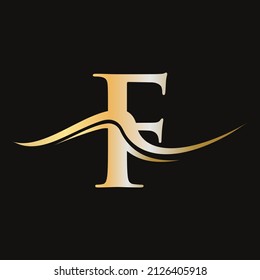 Plantilla de vectores de logotipo F de la letra. F Icono de logotipo. Diseño de logotipo F de lujo, sencillo, minimalista y elegante
