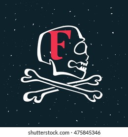 Letter F logo in vintage style skull. Vector design for banner, flag, t-shirt, labels or posters.