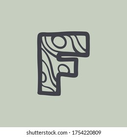 Letter F logo with waves line pattern. Perfect font for water or desert design, landscape print, travel card and ecology concepts, etc.