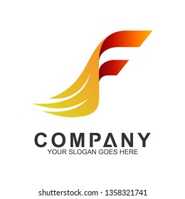 letter F logo with wing shape