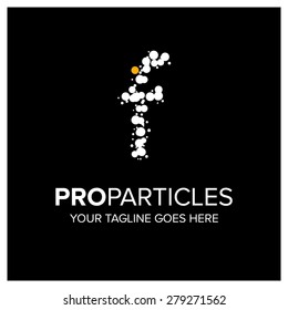 Letter f logo. Yellow Dot Highlighted in symbol .Abstract Alphabet particles logotype vector design.