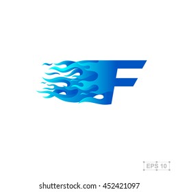 letter F logo,fire fast speed,blue