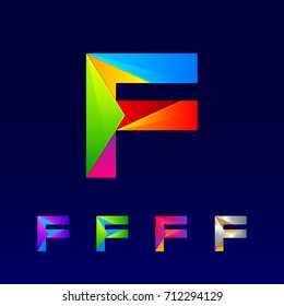 Letter F logotype design set made of 3d, Origami, Geometric and Polygon with Glossy colorful and gradient, Rainbow Vibrant Colors for your Corporate identity vector design template