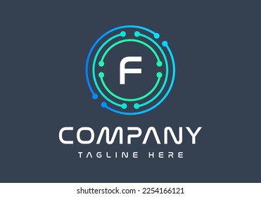 Letter F logotype green and blue colors, Technology, and digital abstract dot connection logo vector.