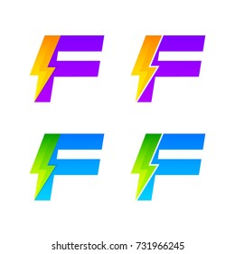 Letter F logotype set with Thunder Electric logo, Energy, Power, Flash, Lighting Bolt colorful concept for your Corporate identity vector design template