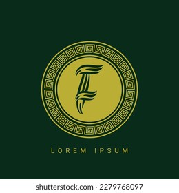 Letter F Loral Wreath logo luxury design with a circle. Graceful, Elegant Monogram with a crown. The Vintage emblem for Royalty, Cafe, Brand, Restaurant, Boutiqu