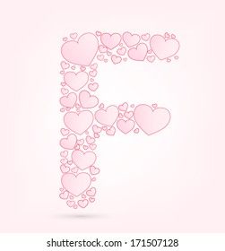 Letter F love hearts valentine illustration vector font