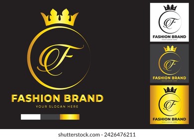 Letter F Luxury  crown logo design template . suitable for fashion, brand, kingdom, crown, king, queen.