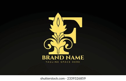 Letter F luxury floral logo design template with gold color