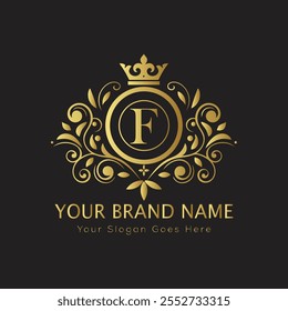 Letter F luxury gold logo concept