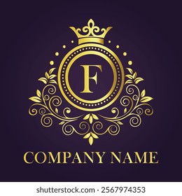 Letter F luxury gold logo concept