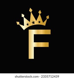 Letter F Luxury Logo With Crown Symbol. Crown Logotype Template