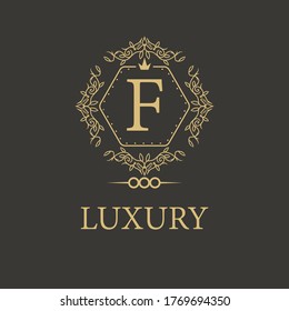 Letter F luxury logo. Premium elegant initial letter design template for restaurant, hotel, boutique, cafe, Hotel, Heraldic, Jewelry, Fashion and other business