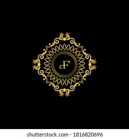 Letter F Luxury Ornament Logo. Monogram Crest Initial Letter Vector Design.