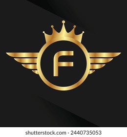 Letter F Luxury royal wing crest Gold color, Victory logo, crest logo, wing logo, vector logo template