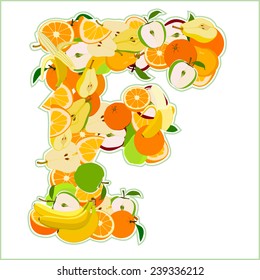 Letter - F made of fruits. Vector illustration