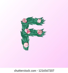 letter F made from peonies